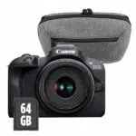 Pack Appareil photo hybride Canon EOS R100 Noir + RF-S 18-45mm f/4.5-6.3 IS STM + Sac photo + Carte mémoire 64 GO