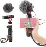 Kit pour créateurs vidéo avec un support pour téléphone et un microphone.